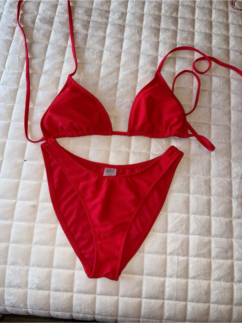 Red Ribbed Triangle Bikini Set - Picture 1 of 4
